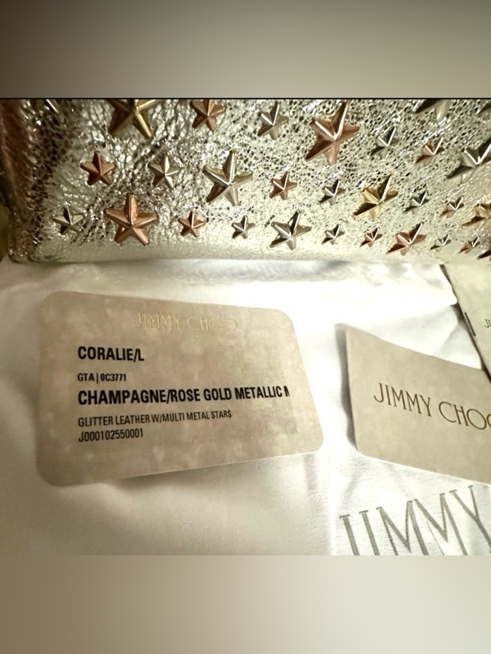 SOLD OUT Jimmy Choo Star Stud Metallic Leather Clutch NWT - Picture 5 of 13